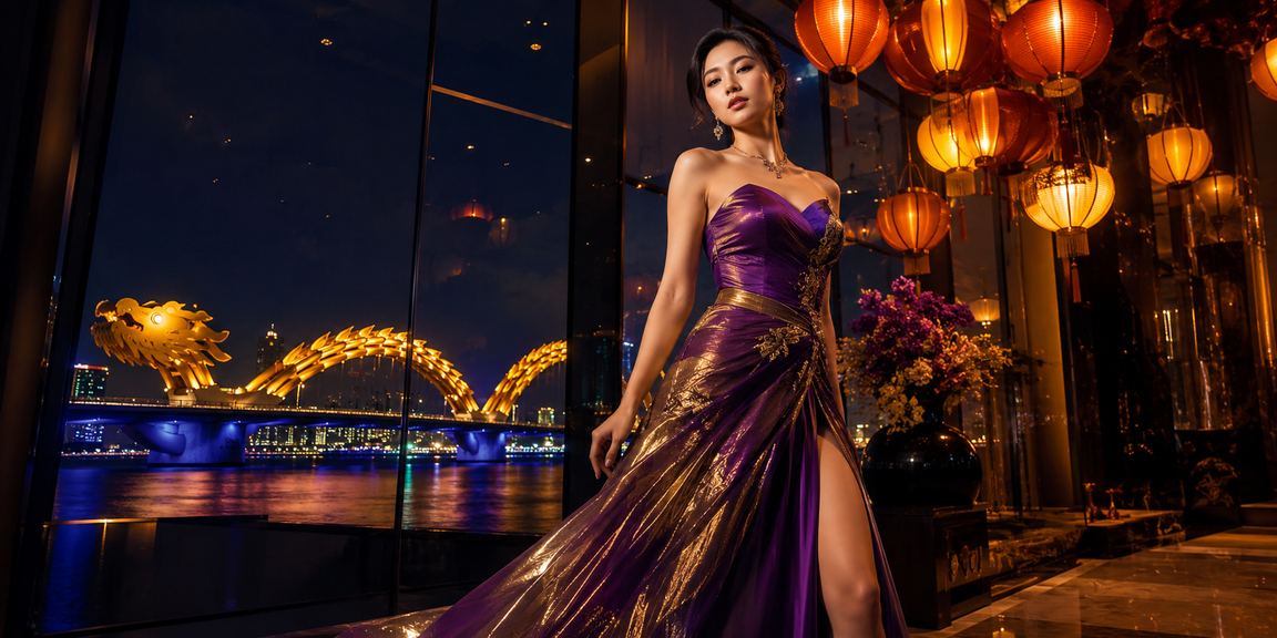 Quang cảnh bờ biển Đà Nẵng về đêm với người dùng theo dõi kèo thể thao trên điện thoại