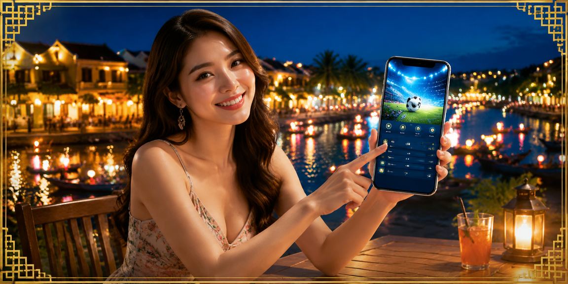 Người dùng Việt Nam đặt cược thể thao trên điện thoại tại quán cà phê Hội An
